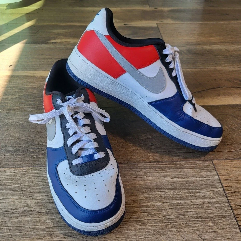 Nike Air Force 1 Low Red White Blue Silver Swoosh Mens Sneakers CI0065-100